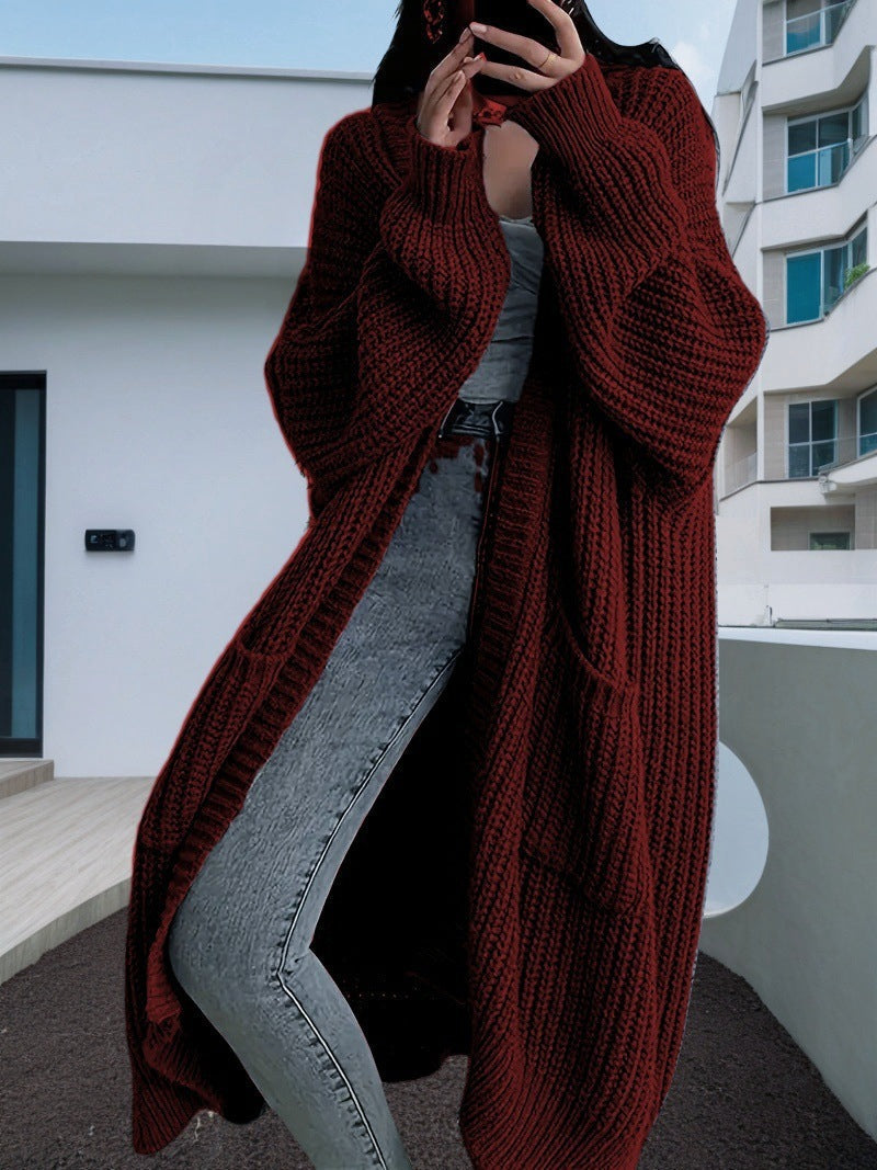 Street-wave Cozy Oversized Knit Cardigan For Women With Relaxed Fit And Large Pockets
