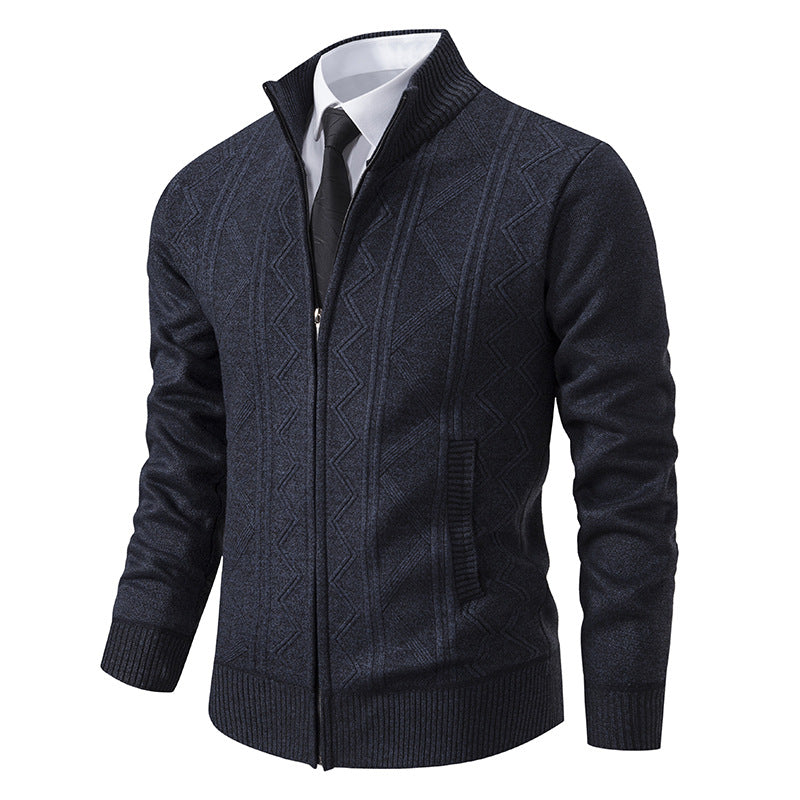 Street-Wave Men's Elegant Premium Cable Knit Cardigan With High Collar For Modern Professionals