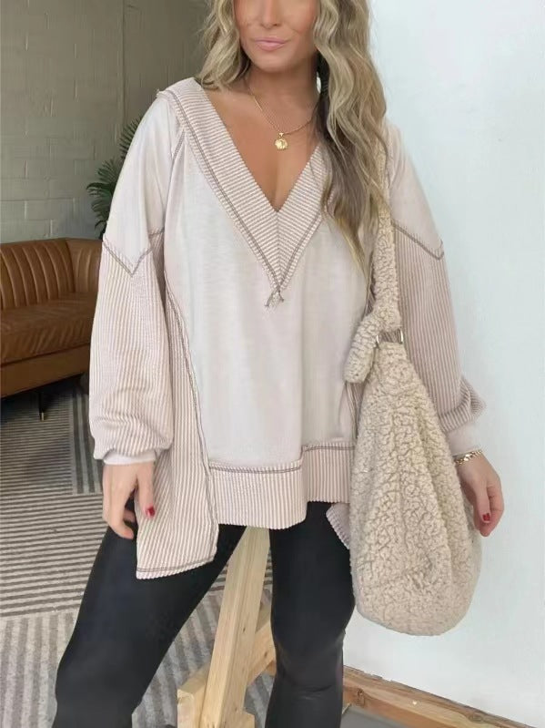 Street-wave V-Neck Pullover For Women Casual Short Sleeve Flattering Fit Soft Comfort Everyday Wear