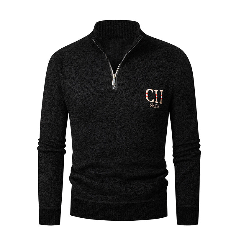Street Wave Mens Knit Pullover With Stand Collar And Zip For Modern Warmth And Style