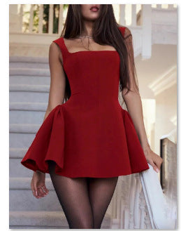 Street-Wave Elegant Short Sleeve Dress With Flared Skirt For Women, Versatile Eveningwear