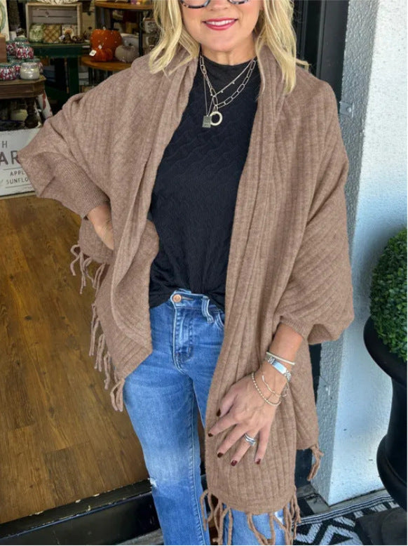 Street-Wave Women's Versatile Fringed Poncho Soft Cotton Cozy All-Season For Trendy Women