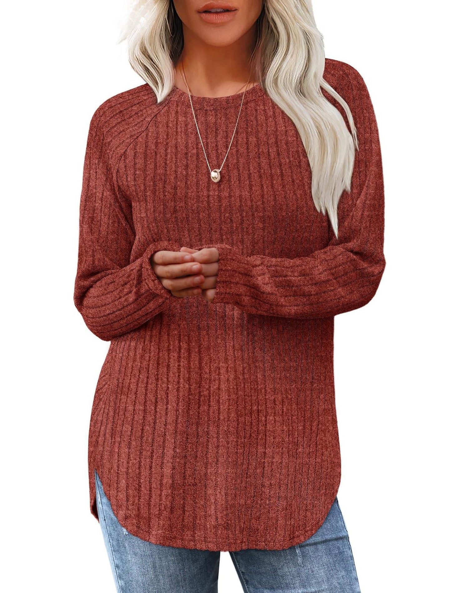 Street-wave Women's Soft Ribbed Knit Sweater Cozy Casual Pullover in Breathable Cotton