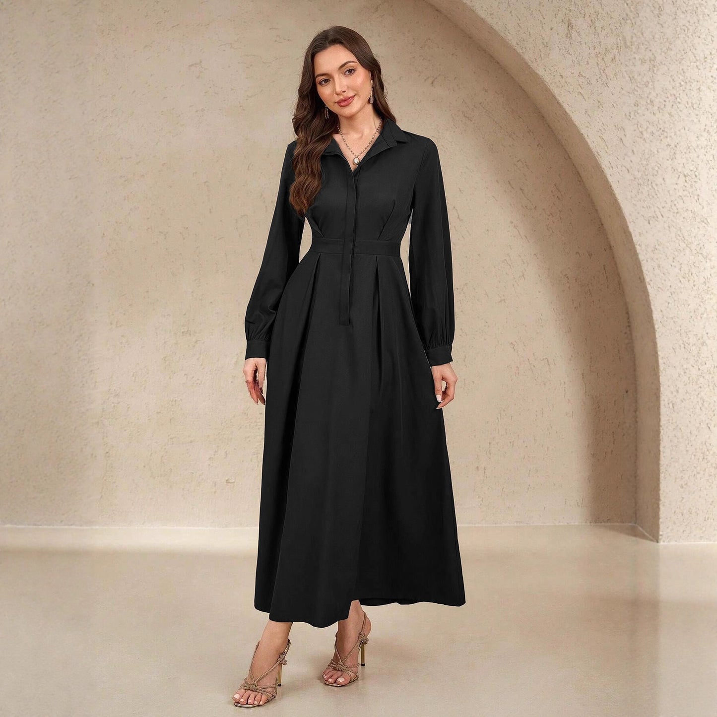 Street-wave Women Elegant Shirt Dress With Flared Skirt And Practical Pockets For Work And Occasions
