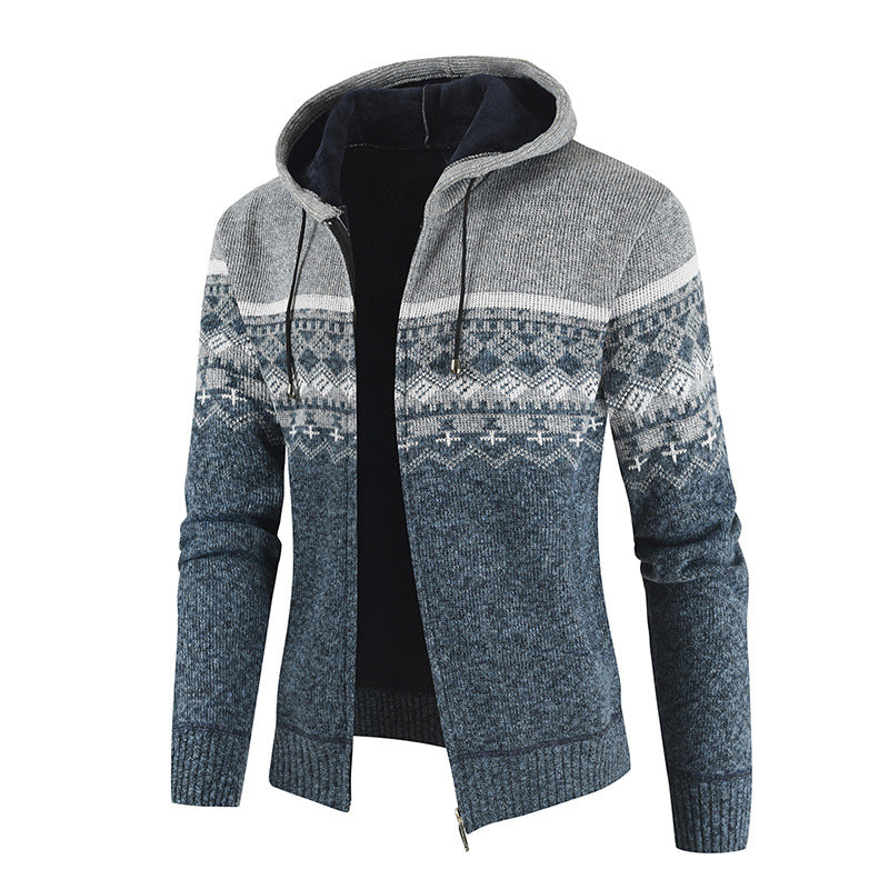 Streetwave Womens Hooded Knit Cardigan With Cozy Warmth And Nordic Pattern For Women