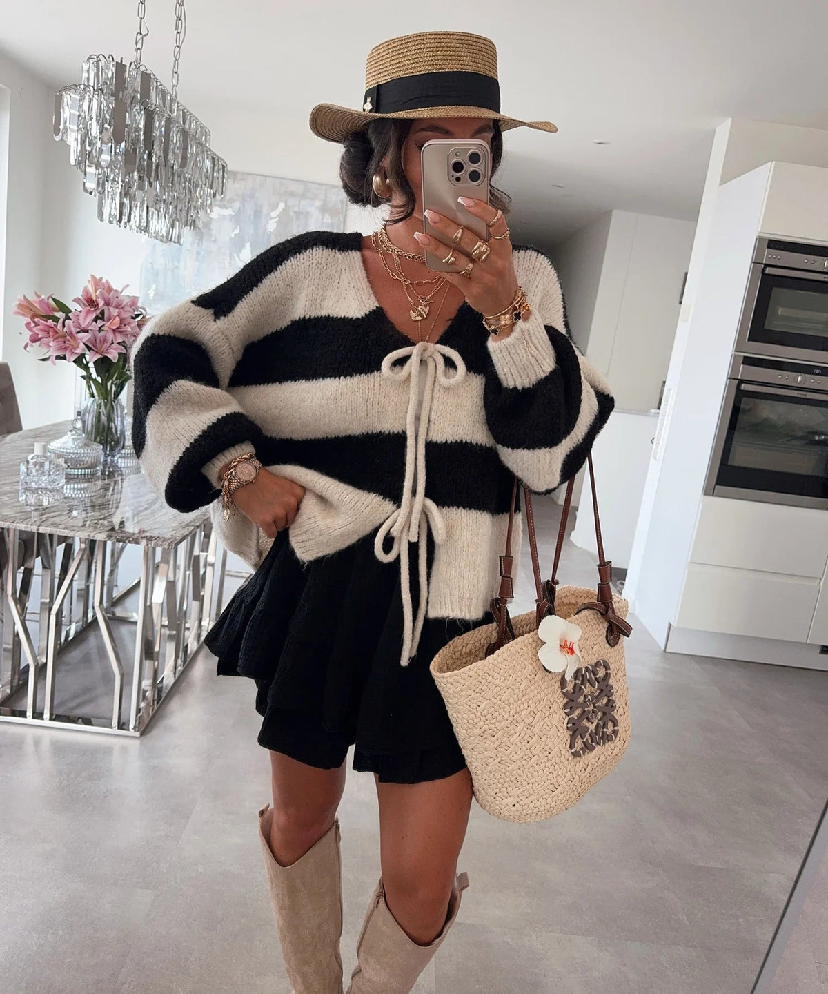 Streetwave Womens Striped Knit Cardigan With Loose Fit And Tie Belt For Everyday Style