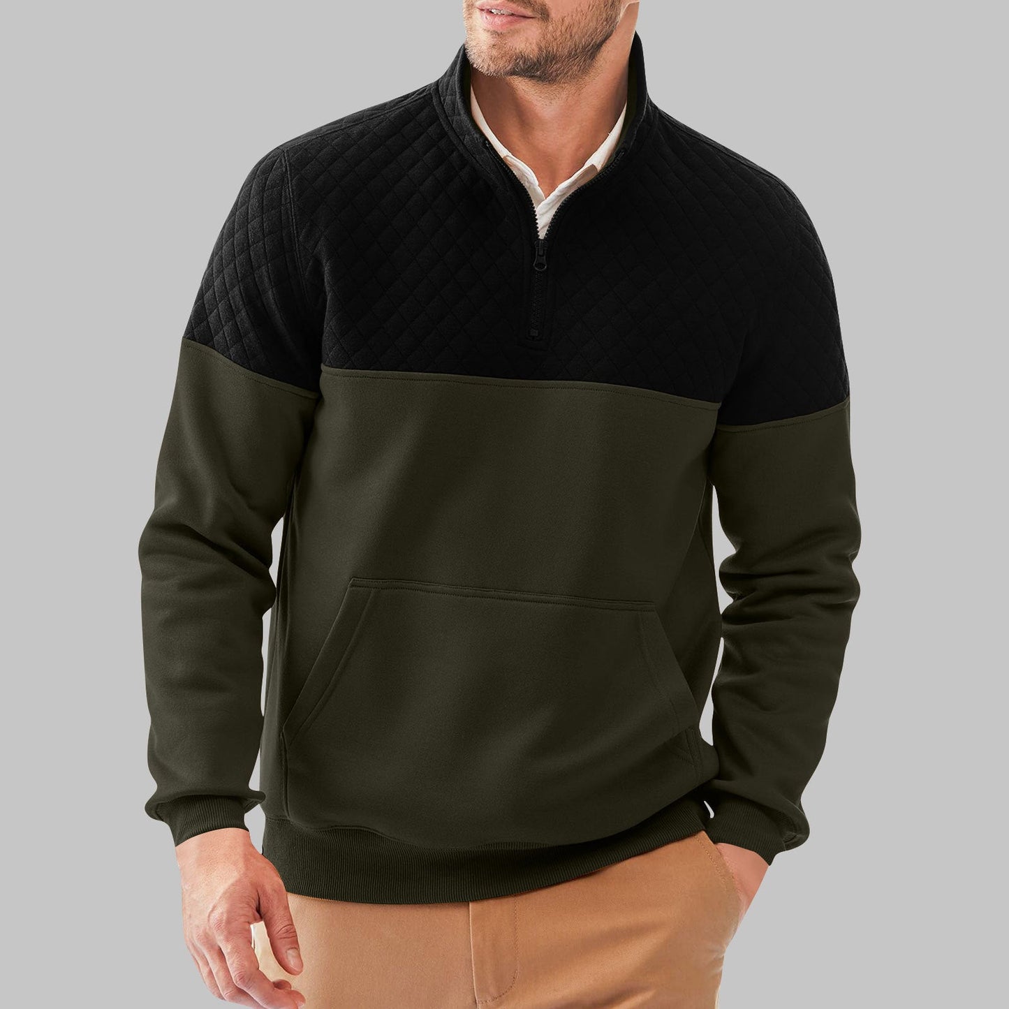 Street Wave Mens Fleece Pullover Quilted High Collar