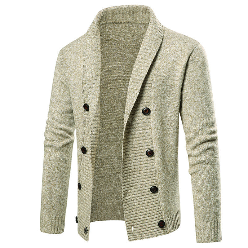 Street-Wave Mens Knit Cardigan With Shawl Collar And Decorative Buttons Breathable Cotton Blend Everyday Comfort