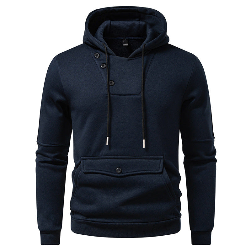 Men's Street-Wave Button-Detail Hoodie - Soft Comfort, Casual Everyday Wear Soft Fabric