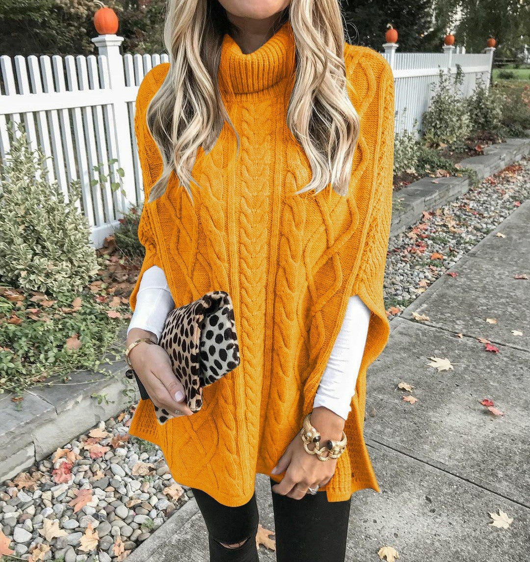 Street-Wave Women's Cable Knit Poncho With High Collar For Cozy Elegant Knitwear