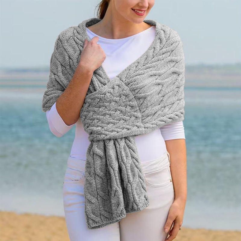 Street-wave Women's Cable Knit Wrap Stole With Textured Pattern For Elegant Cozy Winter Accessory