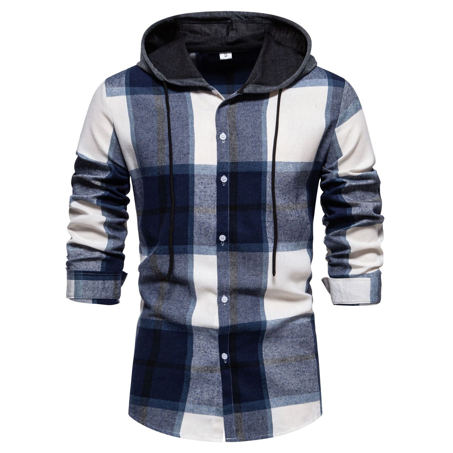 Mens Hooded Plaid Shirt Streetwave Comfortable Fit Integrated Hood Casual Streetwear Outdoors