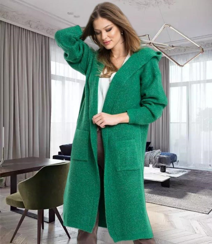 Street-Wave Women Knit Coat With Hood And Large Pockets Luxurious Cozy Warmth For Modern Women