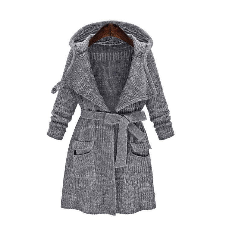 Street-wave Womens Knit Coat With Hood And Pockets For Modern Season Comfort All Day