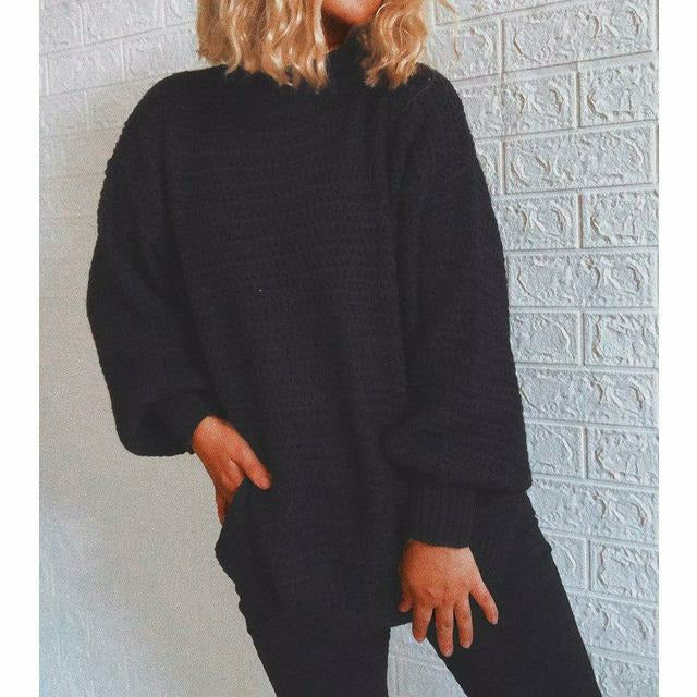 Street-wave Knit Pullover With Ribbed Pattern Half High Collar For Casual Everyday Wear