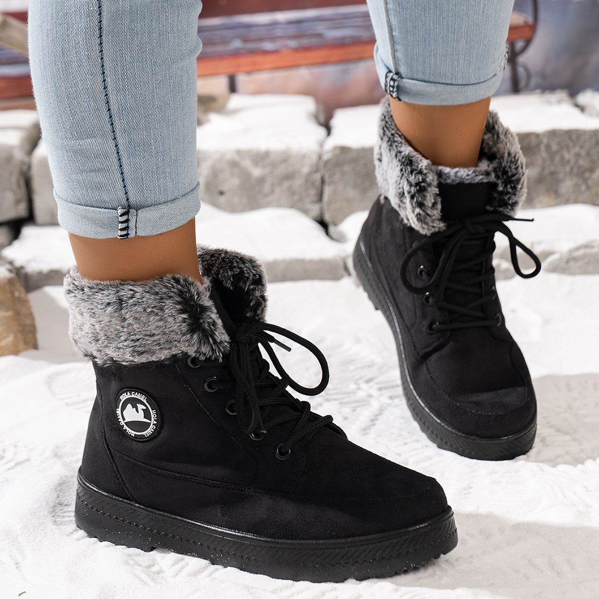 Street-wave Women's Fur Lined Winter Boots With Warm Plush Lining For Cozy Cold Weather