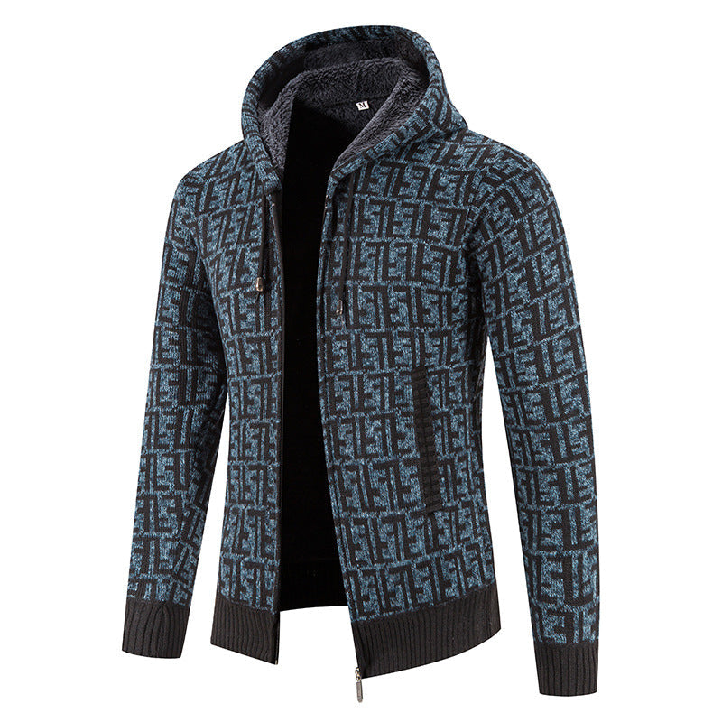 Street-Wave Men's Knit Cardigan Hooded With Modern Pattern Premium Warmth And Versatility