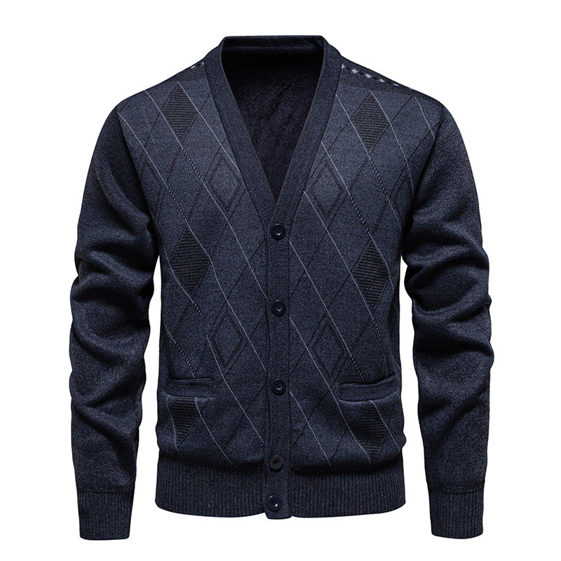 Diamond Pattern Cardigan For Men Streetwave Soft Knit Comfort Elegant Everyday Versatile