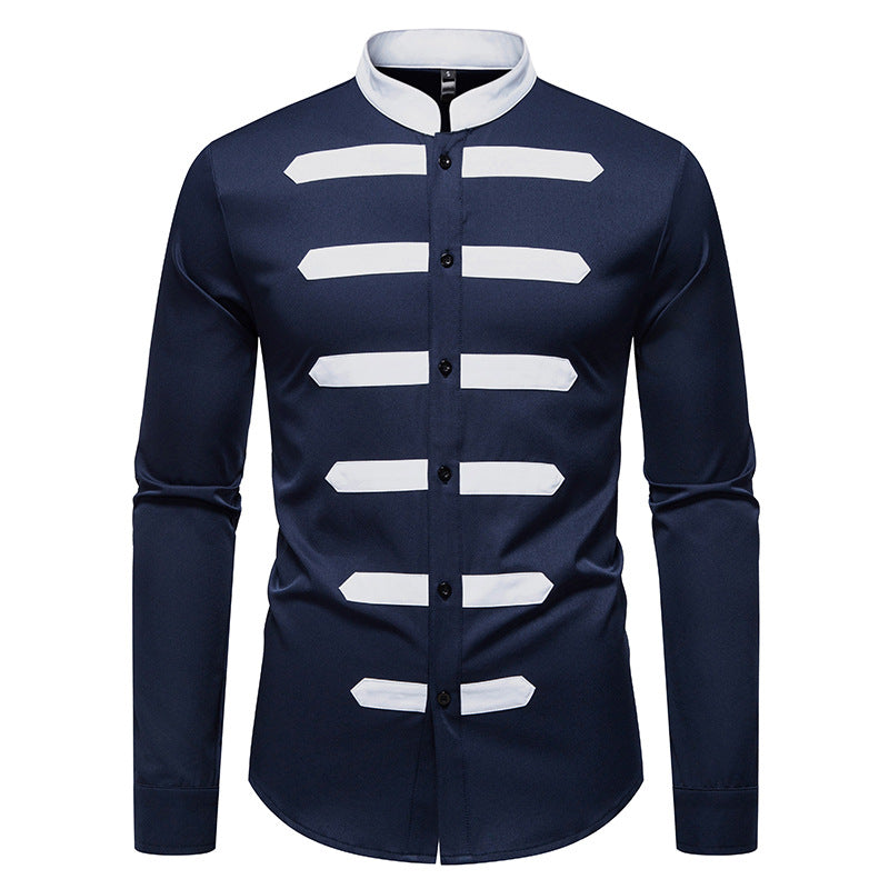 Street Wave Mens Fashion Long Sleeve Shirt With Contrasting Inserts Breathable Cotton Comfort