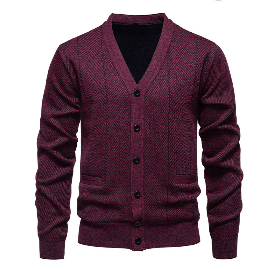 Street-Wave Mens Cardigan With Unique Diamond Pattern Breathable Cotton Blend Comfort For Men