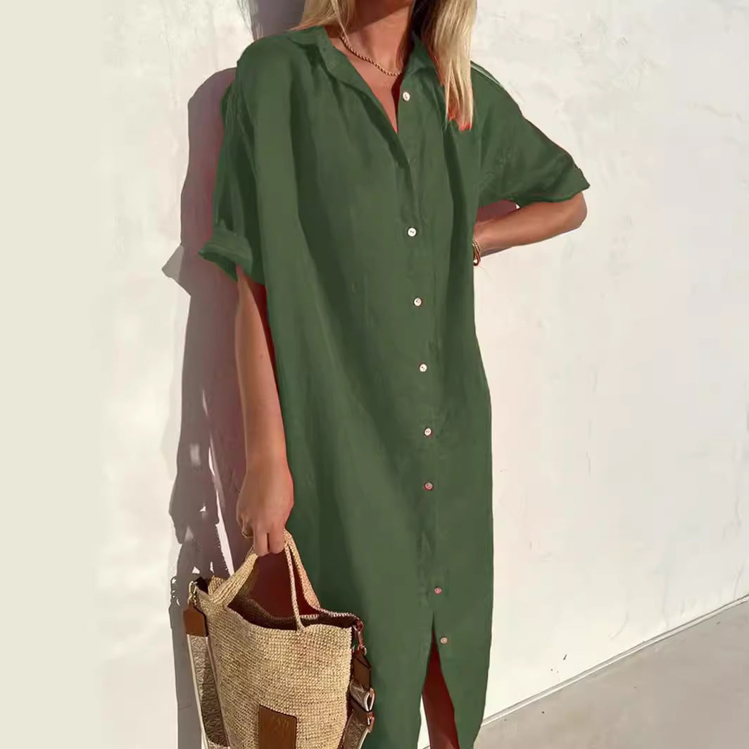 Shirt Dress Breathable Cotton Linen Blend Relaxed Fit Street Wave For Women