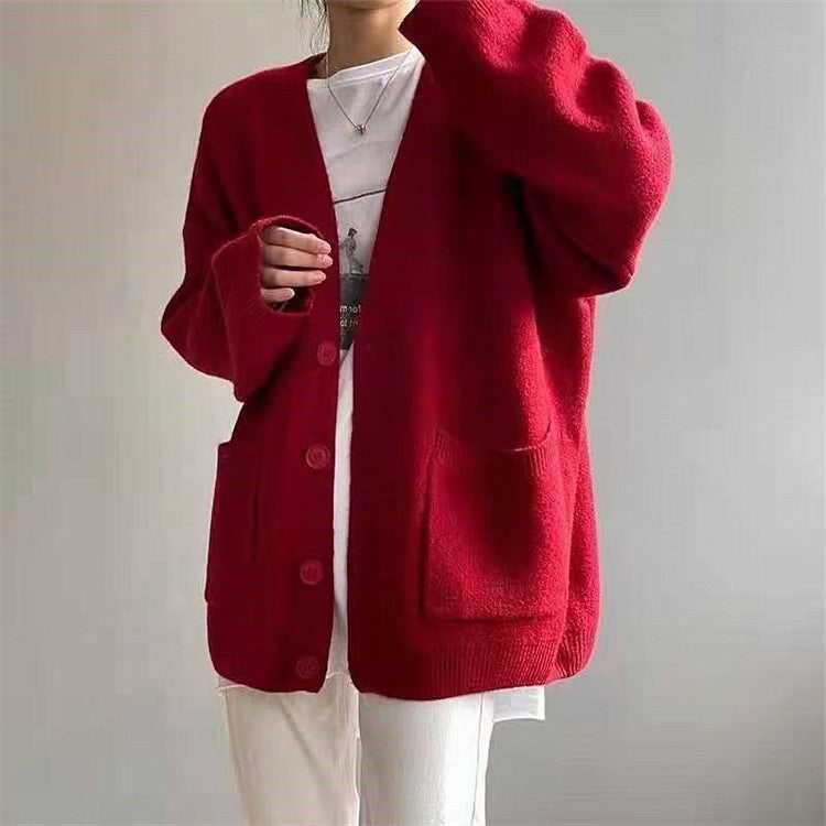 Street-wave Women's Chunky Knit Cardigan With Pockets And V Neck Soft Breathable Cozy Everyday Wear