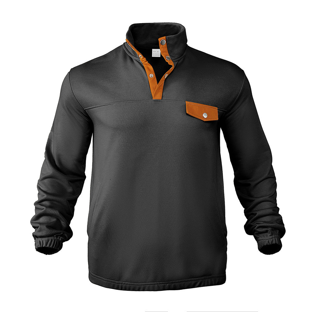 Mens Fleece Pullover With Stand Collar And Chest Pocket Street Wave For Men Soft Comfort