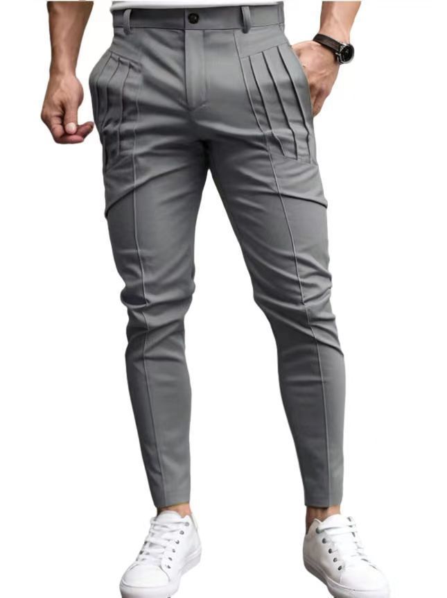 Street-Wave Men's Slim Fit Dress Trousers With Side Pleats For Working Professionals Modern Comfort