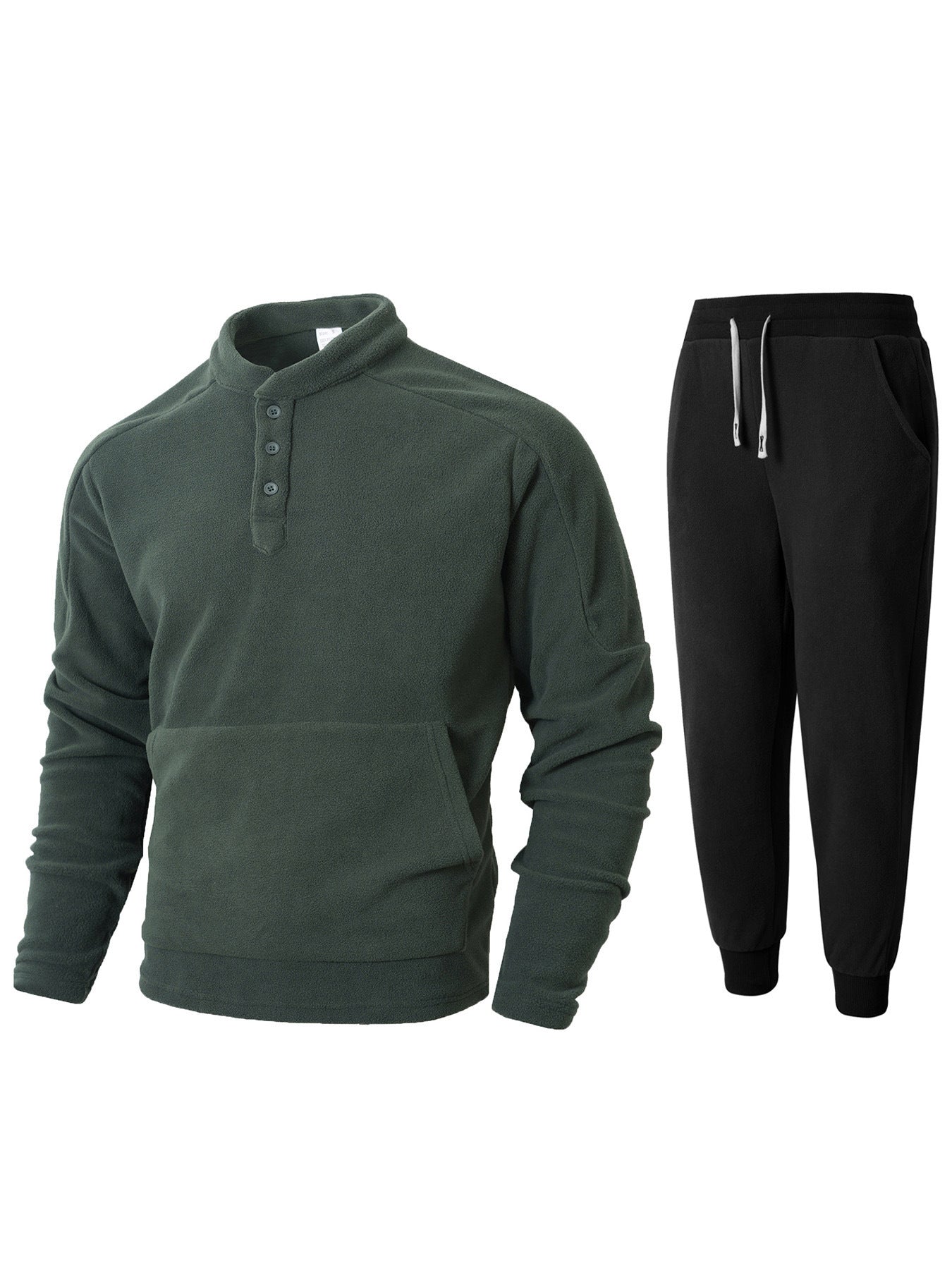Street-wave Men's Cozy Fleece Tracksuit Set With Button Placket And Pockets For Home And Sport