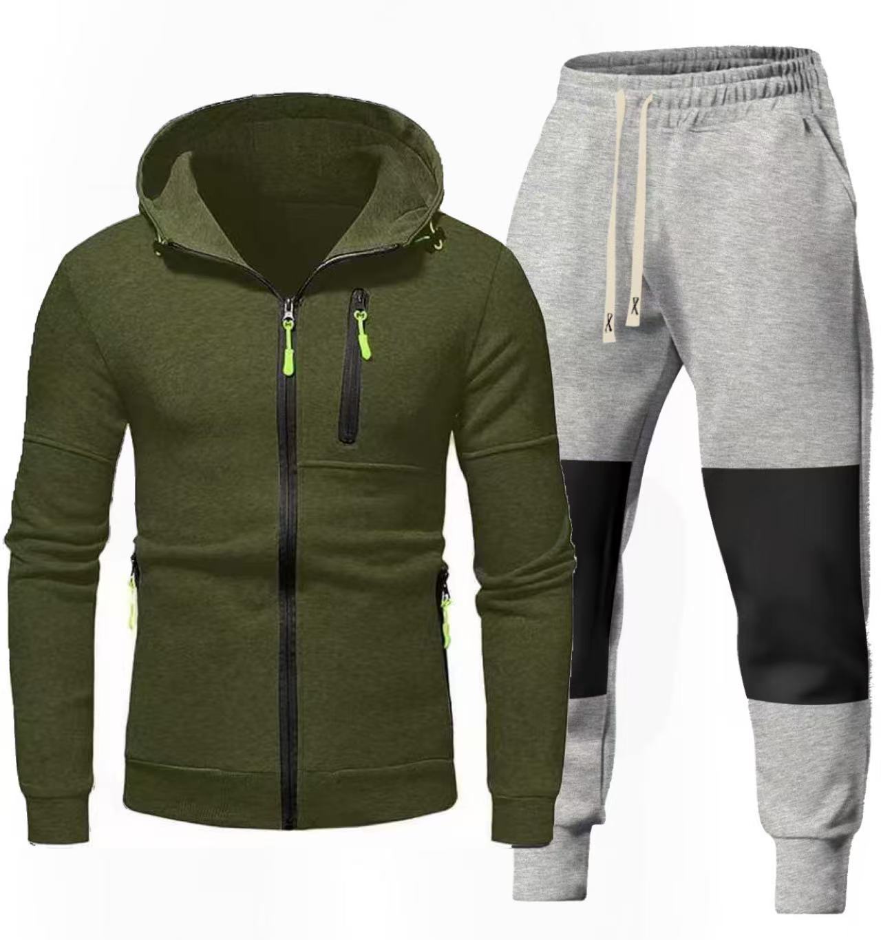 Street Wave Men Sport Hoodie And Jogger Set With Functional Zip Pockets For Active Comfort