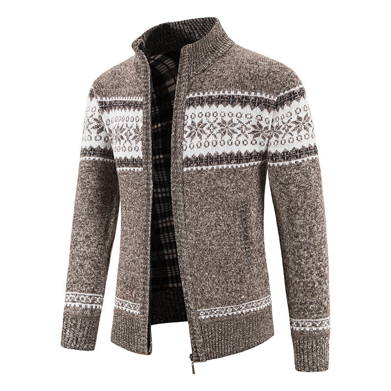 Mens Cardigan Street-Wave Cozy Wool Blend With Modern Nordic Pattern Zip Front Warmth For Men