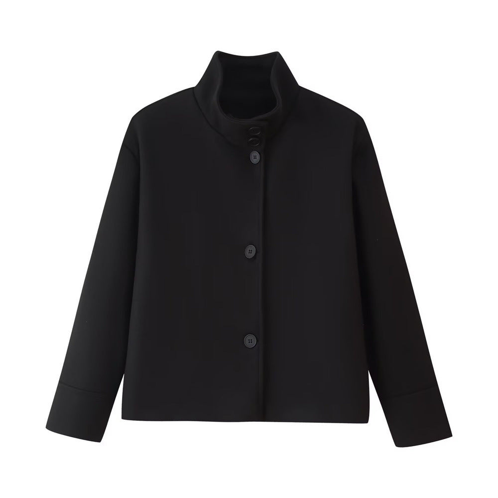 Street Wave Womens Premium Transitional Jacket With Modern Lapel Collar And Elegant Button Details