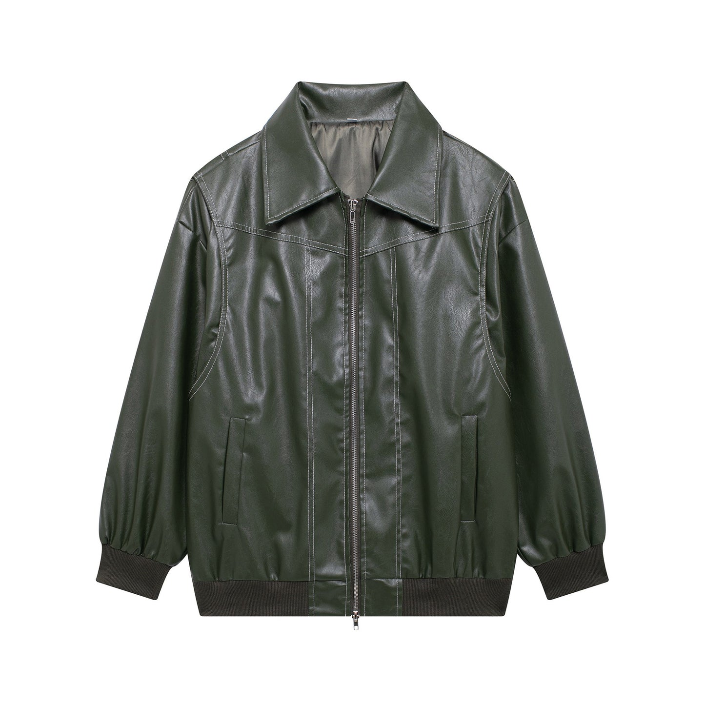 Women Faux Leather Jacket Street-Wave Casual Fit With Elastic Hem For Urban Style Lovers