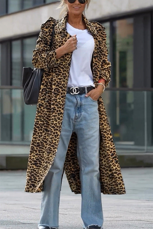 Streetwave Leopard Print Long Trench Coat For Women Bold Statement Outerwear Street Style Essential