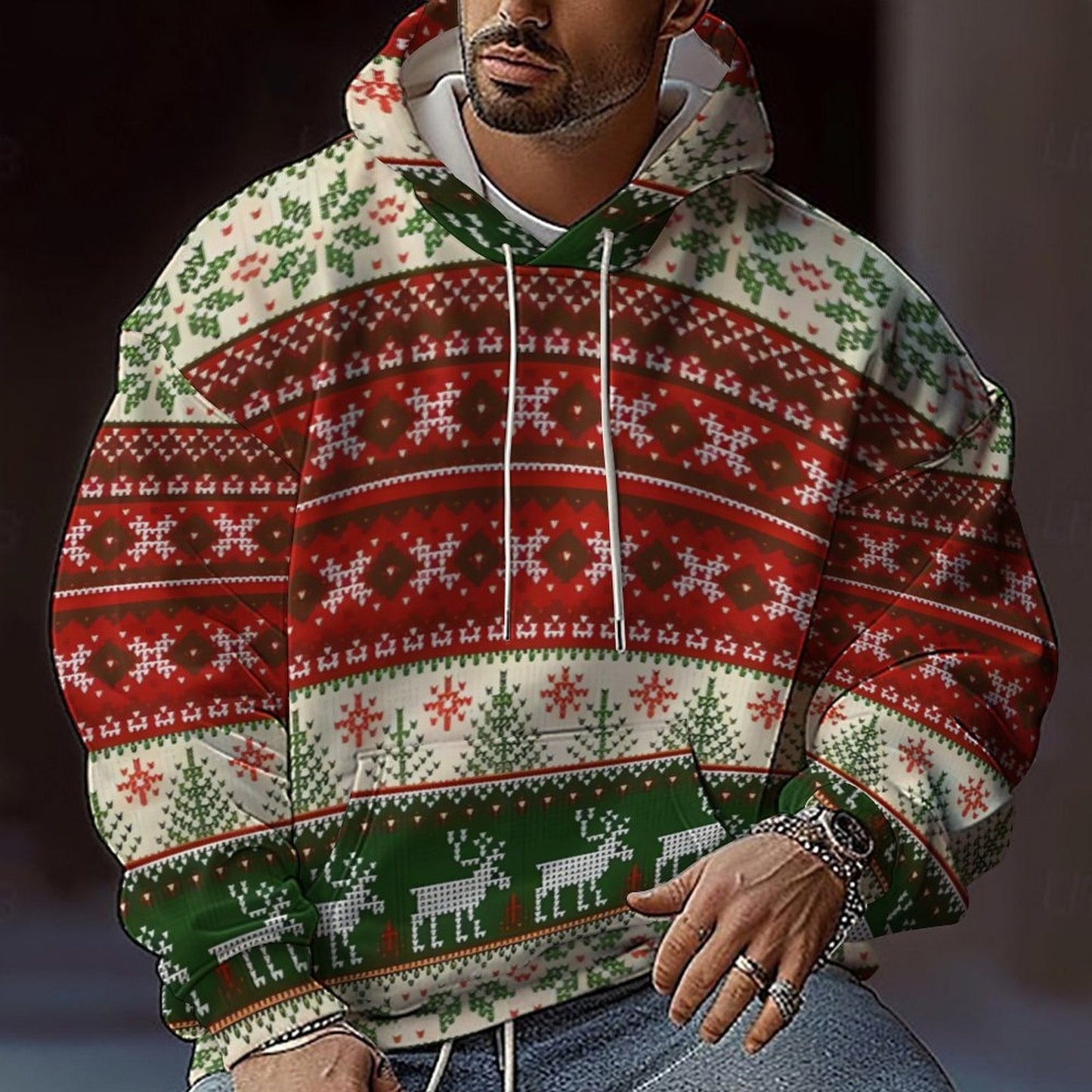 Street-wave Mens Christmas Hoodie With Colorful Graphic Design And Comfortable Fit For Him