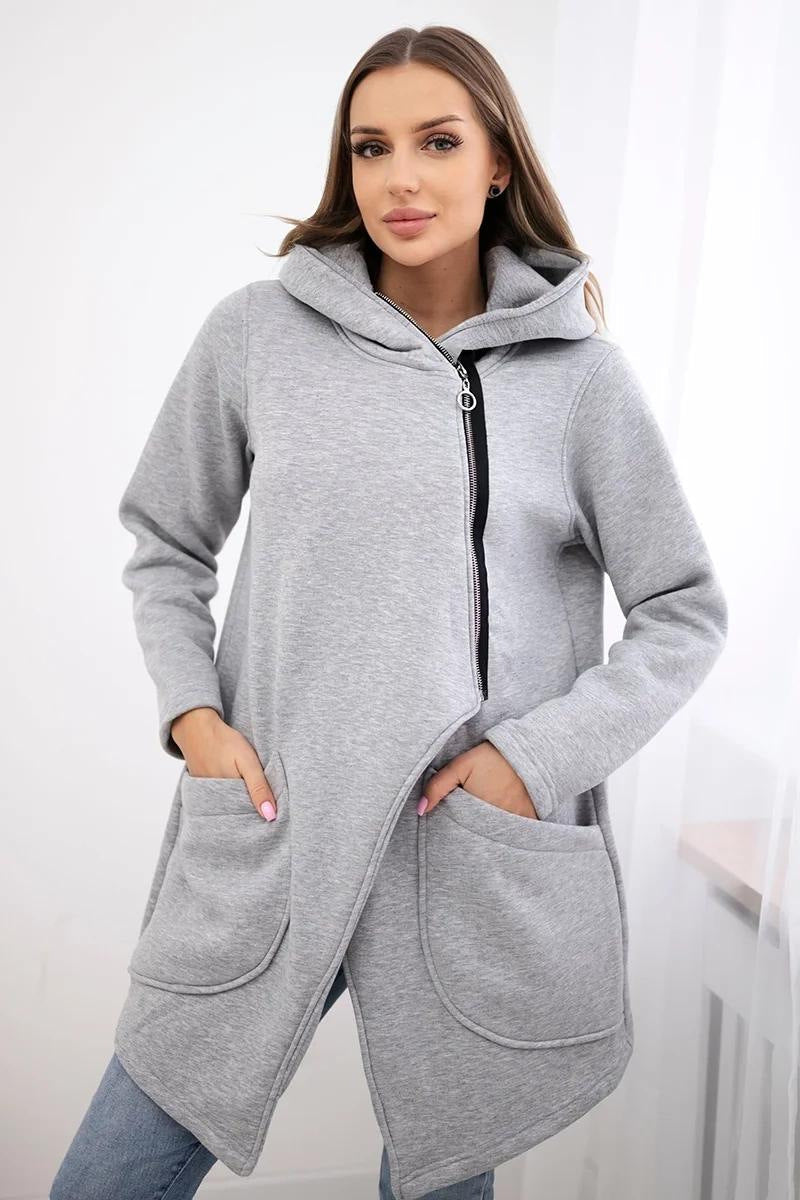 Street-Wave Zip Hoodie Fleece Jacket Mid-Length Warmth With Front Pockets For Women