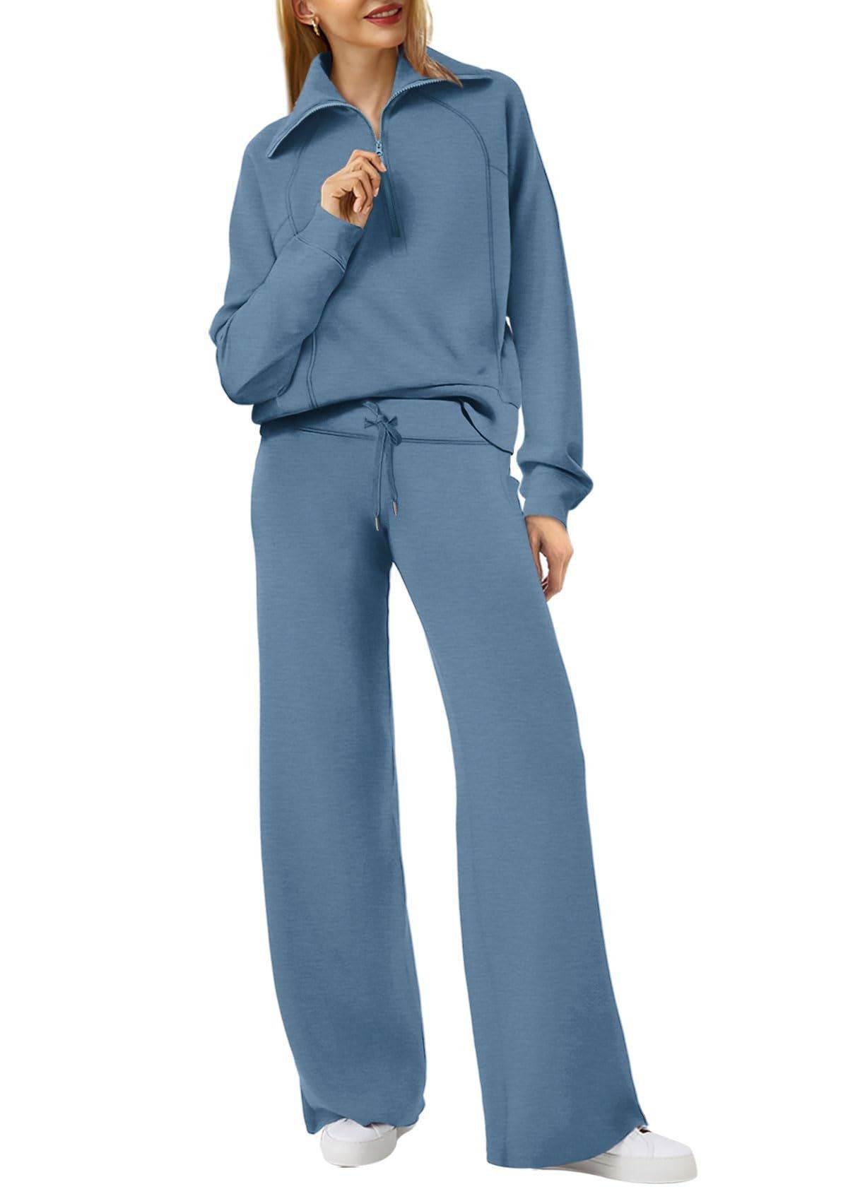 Street-wave Women’s Cozy Two Piece Set With Zip Front And Pockets Casual Loungewear For Home