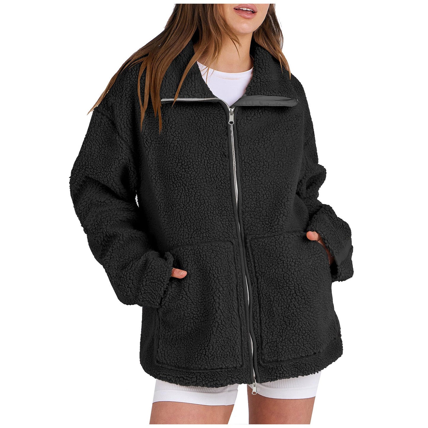 Women Cozy Fleece Hoodie Street-Wave Plush Sherpa Zip Up Warmth And Daily Comfort