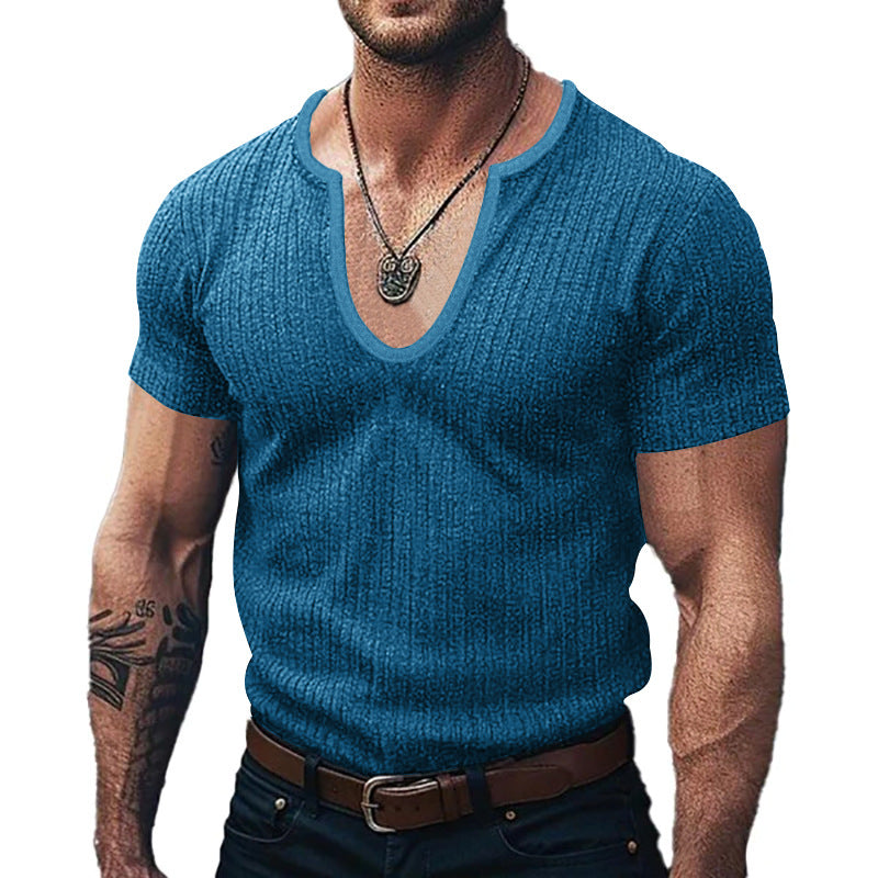 Street Wave Ribbed V Neck T Shirt for Men Breathable Comfort Fit Premium Fabric Style