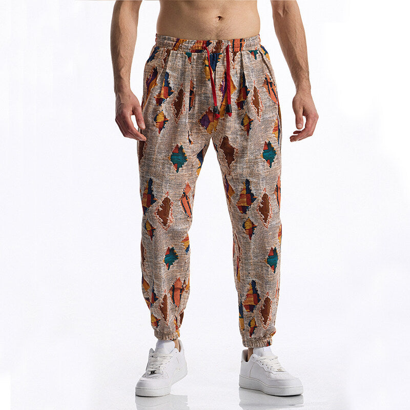Street-Wave Men's Casual Lounge Pants With Elastic Drawstring Waist And Stylish Pattern