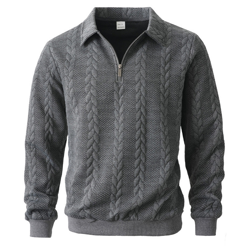 Street-wave Men Elegant Cable Knit Zip Sweater With Soft Warmth For Cold Days Everyday Wear