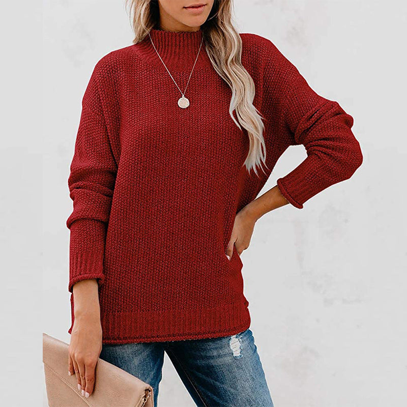 Street-wave Women's Chunky Knit Sweater With High Neck And Relaxed Fit For Cozy Versatile All Day Wear