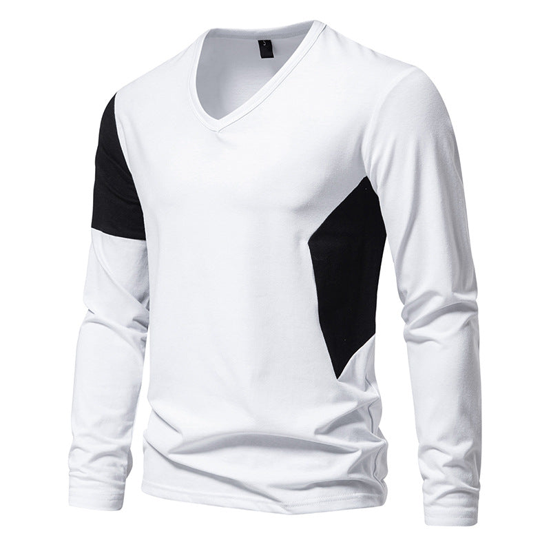 Mens V Neck Long Sleeve Shirt With Color Block Sleeves By Street Wave Breathable Cotton Athletic Fit