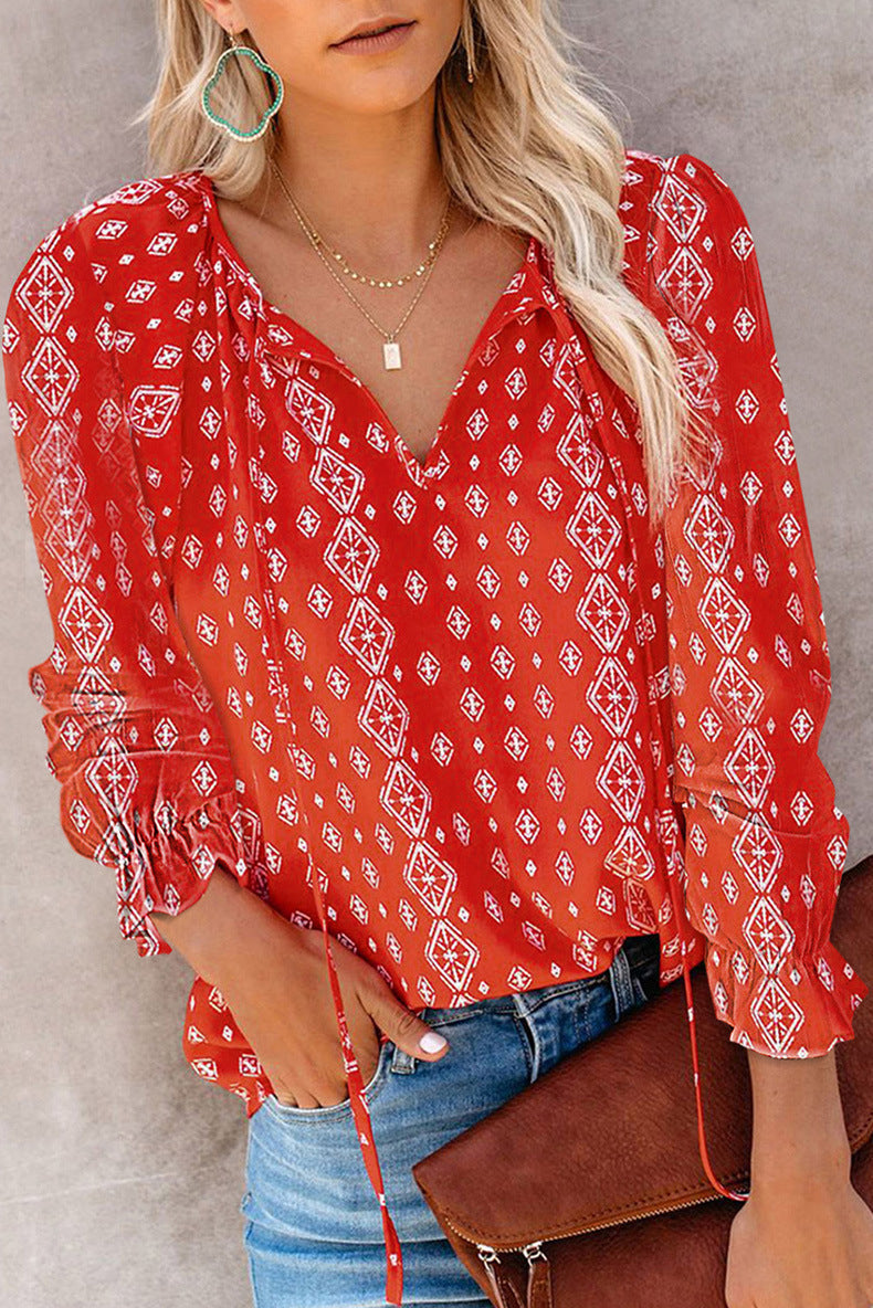 Streetwave V Neck Ruffle Blouse For Women With Leopard Print Boho Inspired Chic Elegant Top