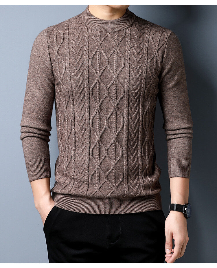 Street-wave Men's Cable Knit Sweater Wool Blend For Warmth And Modern Fit With Structured Pattern