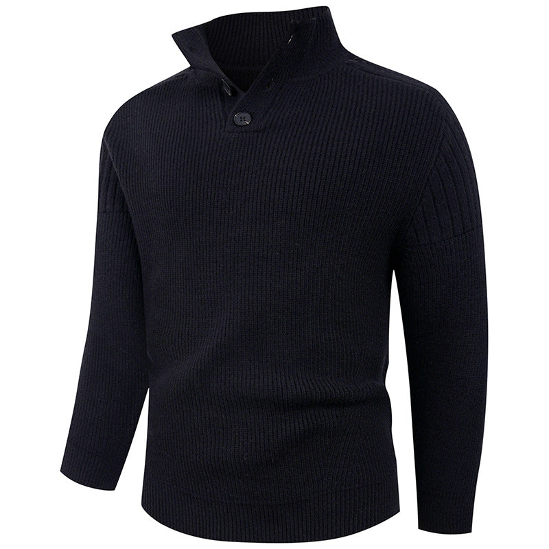 Street-wave Men's Knit Pullover With High Collar And Button Details For Everyday Comfort