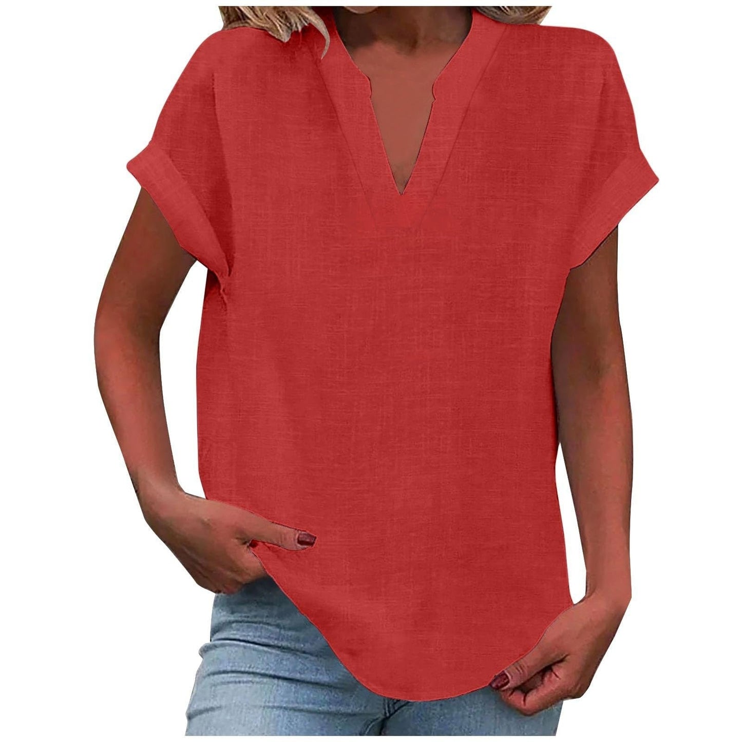 Women's V-Neck Blouse with Relaxed Fit and Lightweight Fabric