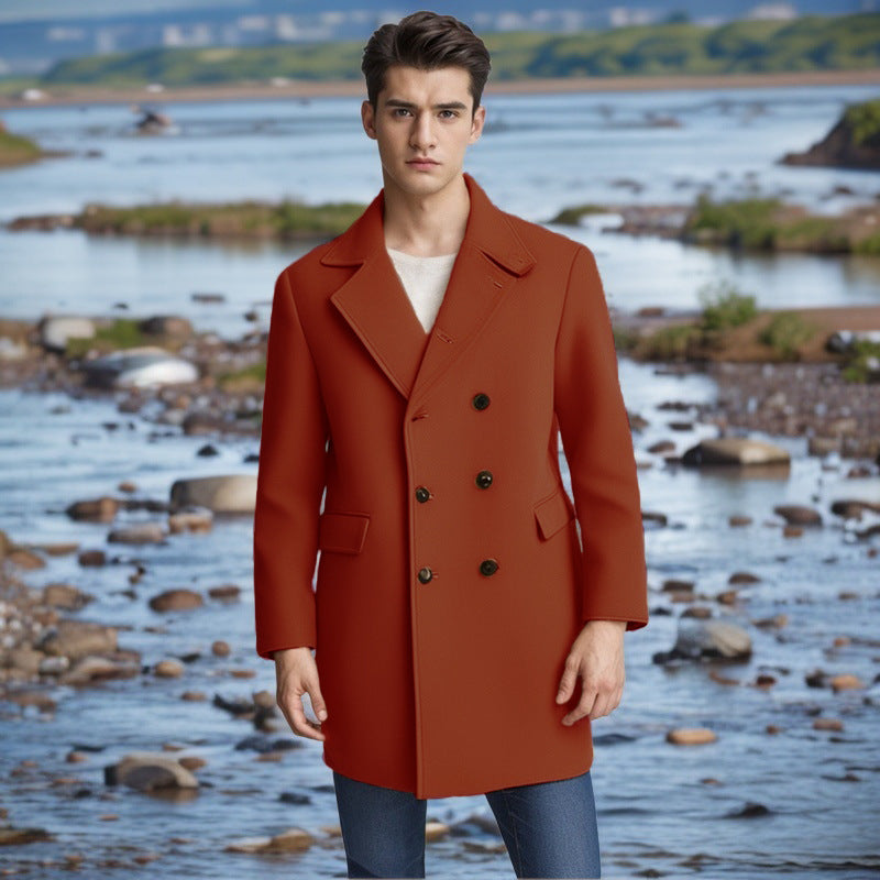 Street-Wave Mens Double-Breasted Wool Coat Elegant Warm Classic Style For Modern Gentlemen
