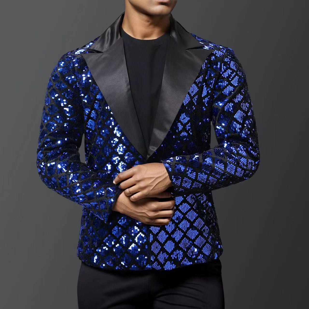 Street-wave Sequin Smoking Blazer for Men - Luxurious Glitter Evening Jacket, Standout Glam