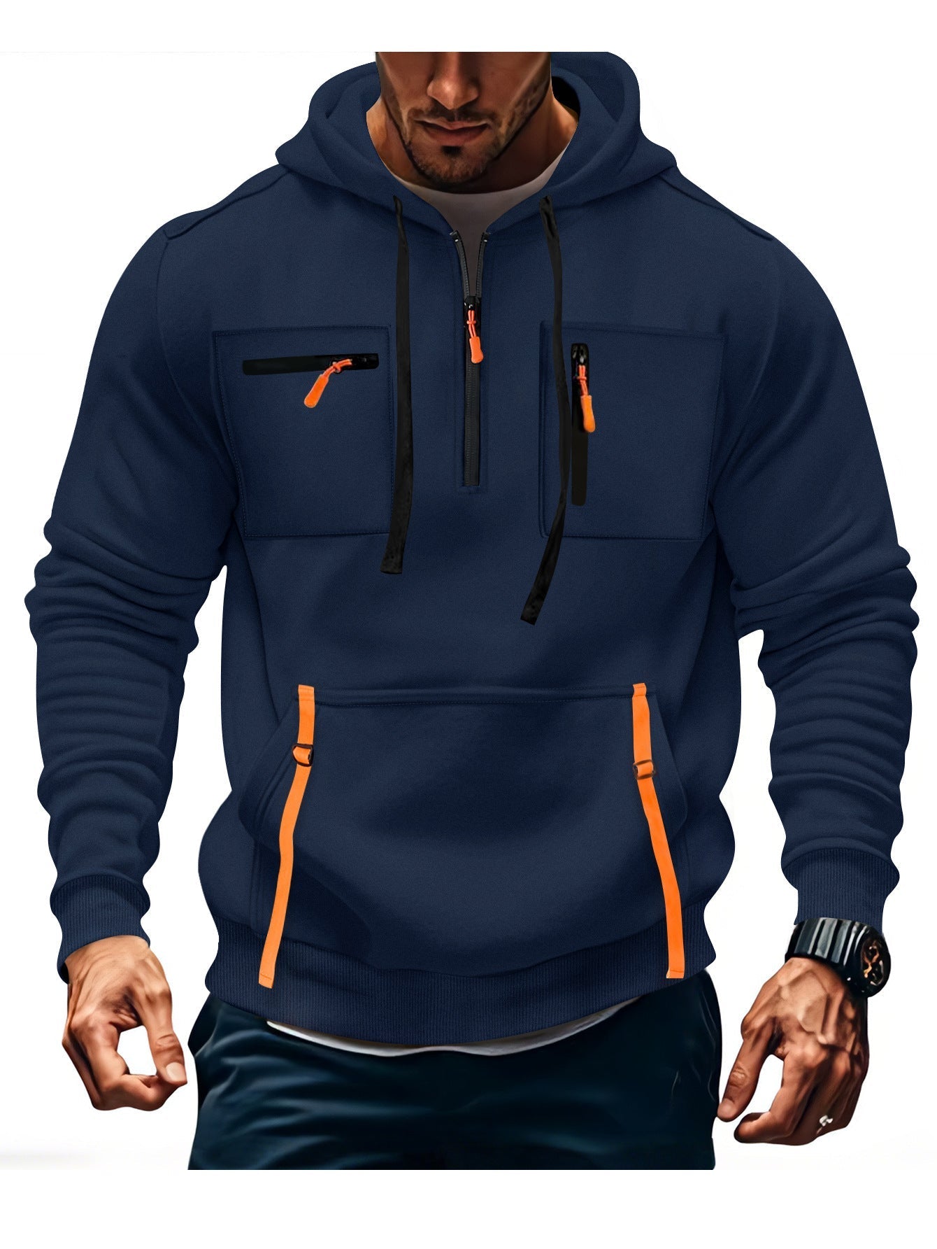 Street Wave Men's Stylish Hooded Sweatshirt With Functional Zip Pockets For Active Men
